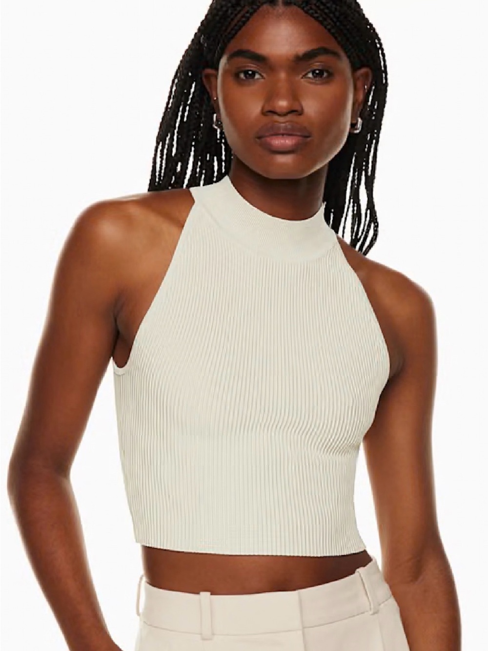 Aritizia Babaton Sculp Knit Mockneck Halter Top in Cream